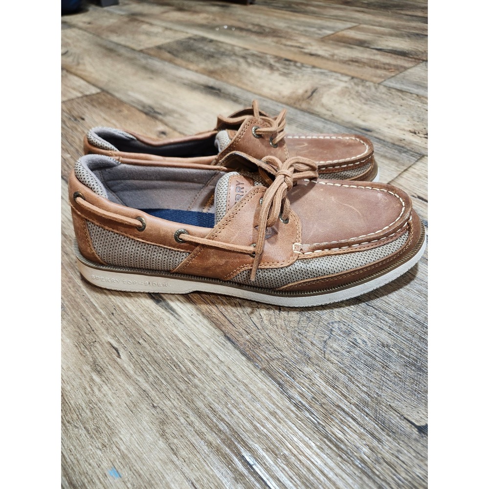 Sperry Top-Sider Mens Leeward 2-Eye Boat Shoes Tan Leather Mesh STS22067 Sz 8.5